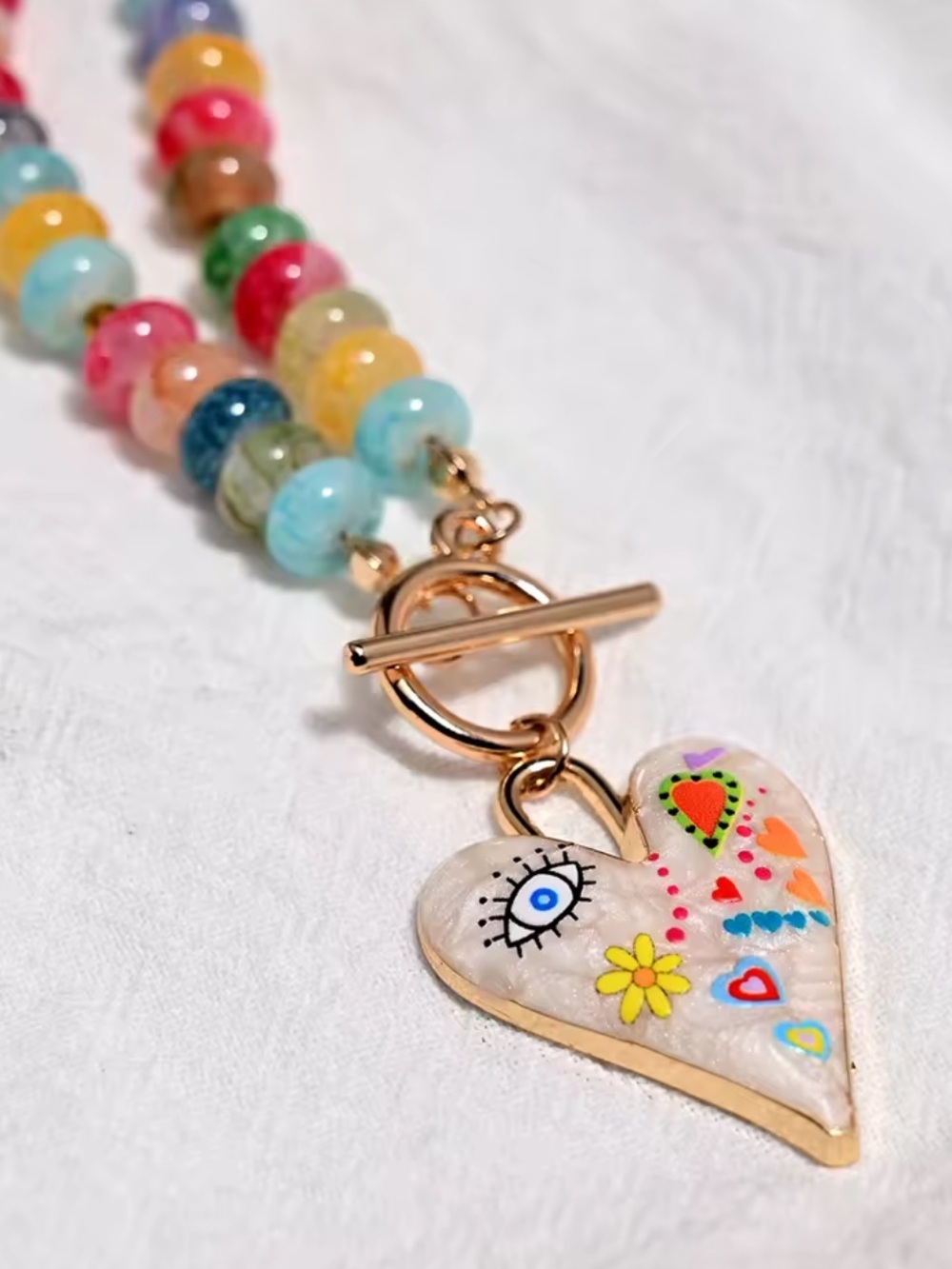 Multicolor Beaded Necklace with Heart Pendant - Picture 11 of 13
